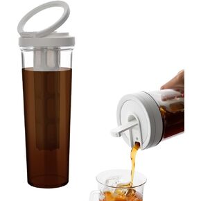 Portable Cold Brew Coffee Maker 34oz/1L Iced Coffee Maker and Tea Brewer Leak-Proof Removable Fine Mesh Filter Perfect for Outdoor Camping Trip (White)