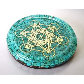 LARGE 4" Turquoise Crystals Metatron's Cube Merkaba Coaster Water Charging Plate Energy Dome