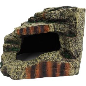 Komodo Reptile Terrarium Resin Turtle Hideaway Corner Hut | Easy to Clean Under Water Aquarium or Dry Habitat Decoration Accessory, Large