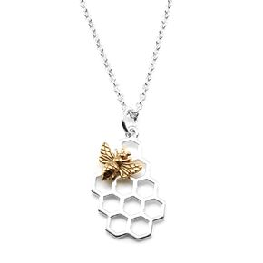 Sterling Silver Honeycomb Charm with Bronze Bee Necklace, 20"