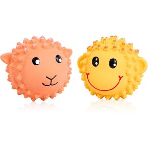 SCHITEC Squeaky Dog Toys, 3'' Interactive Latex Squeak Fetch Play Animal Balls, [2 Pack] Spiky Soft Rubber Puppy Teeth Clean Pet Toy for Small Medium Dogs