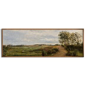 Vintage Farmhouse French Country Bedroom Wall Decor Above Bed - Horizontal Wall Art Over the Bed - 12x36" - Panoramic Landscape Picture Sign Canvas Oil Painting Long Green Summer Meadow Print Poster