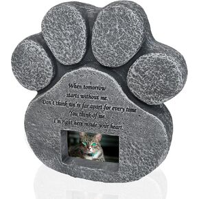Paw-Shaped Resin Pet Memorial Stone with 2x3 Photo Frame and Sweet Poem - Indoor Outdoor Animal Loss Pet Memorial Stones - Sympathy Gifts for Dog, Cat, or Pet Loss - Gray