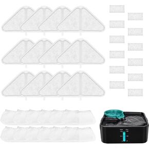 12 Packs Replacement Filters for Kastty Dog Water Fountain 230oz/7L, Pet Fountain Filters, Cat Water Fountain Filters with 5 Layers Filtration System, including Filter, Sponges, Mesh Bags