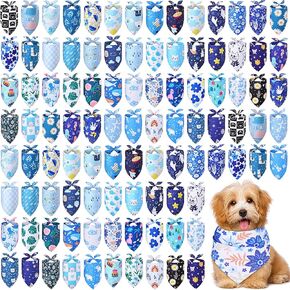 Amylove 100 Pcs Dog Bandana Bulk Summer Spring Puppy Dog Scarfs Bib Adjustable Washable Pets Triangle Head Bandana Pet Costume for Small Medium Dogs Puppy Cats Grooming Outfit Accessories (Assorted)