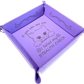 Stealth Check Cat Dice Tray DnD, Vegan Leather, Gift, Made by LaserTavern (Purple)