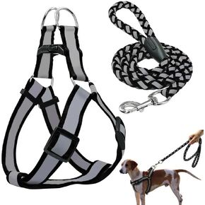 Dog Pet Reflective Harness with Leash Set Lightweight Adjustable Reflective Material Nylon Dog Collar for Small Medium Large Dogs with Rope Dog Harness Vest