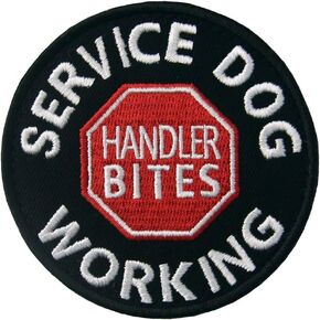 Service Dog Working Handler Bites Vests/Harnesses Emblem Embroidered Fastener Hook & Loop Patch