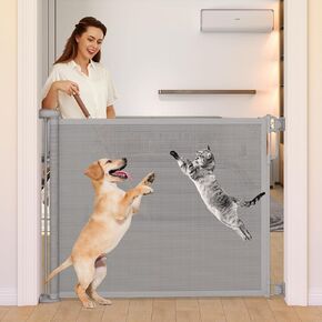 Retractable Baby Gate, Momcozy Extra Wide Mesh Baby Gates for Stairs, 41" Tall, Extends to 71" Wide, Black, Pet Dog Gate for Doorways, Stairs, Hallways, Indoor/Outdoor