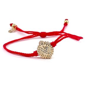 Handmade Thread Bracelet with 18k Gold-Plated Sacred Heart of Jesus Bead - Minimalist and Adjustable (Black)