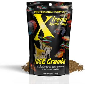Xtreme Nice Crumbles - Color Enhancer for Small to Medium Fish - Max Protein Formula, Resealable Pouch, Ideal Supplementary Fish Food - USA Farm Grown (5oz)