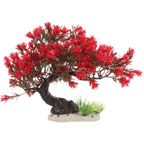 BESTOYARD Aquarium Bonsai Tree 11x8 Inch Plant Plastic Artificial Plants Flower Ornament Beta Goldfish Decoration Ornaments Freshwater and Saltwater Decoration Red