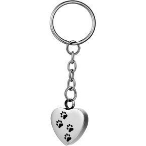 Pet Paw Memorial Keepsake Stainless Steel Heart Cremation Jewelry for Ashes Urn Pendant Keychain