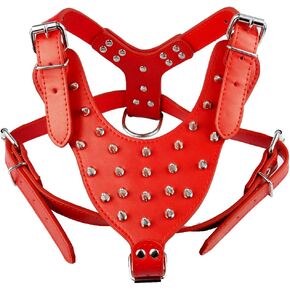 Leather Dog Harness Chest for 26"~34" Large Dogs Pitbull Mastiff Boxer Bully Black/Pink/Red/Gold Brown/Leopard/Brown (Pink)