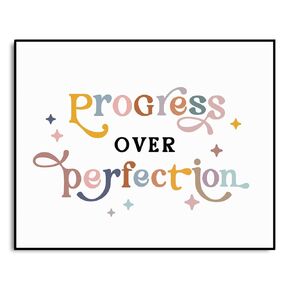 Progress Over Perfection Wall Art, Motivational Typography Print, Cute Modern Boho Playroom Art, Classroom Sign, Classroom Decor Positive Affirmation Poster Mental Health Print (8x10 inches)
