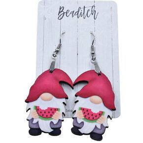 Pink Watermelon Gnome Earrings