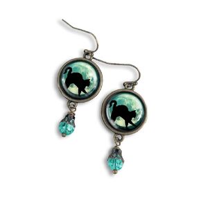 Black Cat On Blue Moon Earrings
