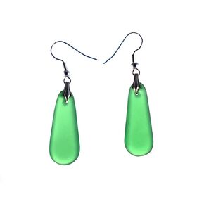 Glassoholics JJS Teardrop Dangle Earrings - Made from Recycled Jameson Irish Whiskey Bottle - Emerald Green Sea Glass Finish