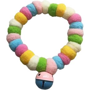 Pom Pom Ball Dog Necklace Stretchy Plush Ball Cat Necklace Decorative Eye-catching Pom Pom Pet Puppy Collar with Bell for Taking Photos, Walking, Outdoor Sports (Candy, XXL)