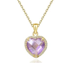 Amethyst Necklace, Cute Heart Shaped Amethyst Necklace for Women, Natural Purple Crystal Necklace for June Birthstone Jewelry Gift