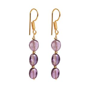 Gempires Rainbow Moonstone Gemstone Bead Earrings for Women - Dainty Dangle Earrings with 14K Gold Plated Hypoallergenic Hooks (Rainbow Moonstone)