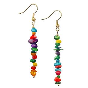 Natural Sea Shell Earrings for Women, Beach Colorful Long Drop Dangle Handmade Earrings, Colored Mother of Pearl Earrings, 18k Gold Plated Hypoallergenic (Candy Stone)