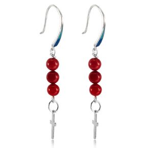 Cross Earrings for Women, 925 Sterling Silver Cross earrings for Women Dangle, Red Coral Earrings for Women Dangling, Handmade Colored Enamel Earrings for Women Christian Jewelry