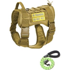 Tactical Dog Harness and Dog Leash Set with 2 Reflective Patches, No Pull Adjustable Working Dog Vest with Handle, Dog Training Harness for Medium Large Dogs Black, L