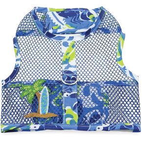 DOGGIE DESIGN Cool Mesh Dog Harness with Leash Surfboard Blue and Green (Small)
