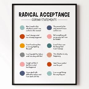 Radical Acceptance Print, Classroom Wall Decor, Cognitive Distortions, Counselor Office Decor, Therapist Office, Coping Statement Decor School Psychologist Mindful Poster (8x10 inch Print Unframed)