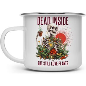Skeleton Plant Lover Campfire Coffee Mug, Funny Spooky Houseplant Nature Camping Cup, Gardener Gift, Dead Inside But Still Love Plants (12oz) in Kuwait