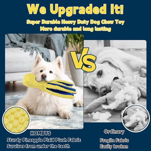 HOMBYS Indestructible Chewproof Dog Chew Toys for Aggressive Chewers, Plush Squeaky Dog Toys for Small, Medium & Large Dogs, Durable Puppy Teething Toys to Keep Them Busy, Octopus Dog Toy in Saudi Arabia