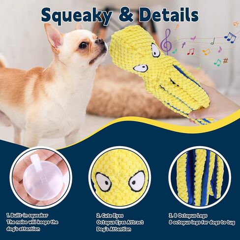 HOMBYS Indestructible Chewproof Dog Chew Toys for Aggressive Chewers, Plush Squeaky Dog Toys for Small, Medium & Large Dogs, Durable Puppy Teething Toys to Keep Them Busy, Octopus Dog Toy in Saudi Arabia