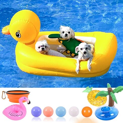 Dog Pool Floats Set, Dog Float Raft with Collapsible Dog Bowl, Non-Toxic Floating Dog Water Toys for Small Dog, Puppy and Doggies, Coconut Tree in Saudi Arabia