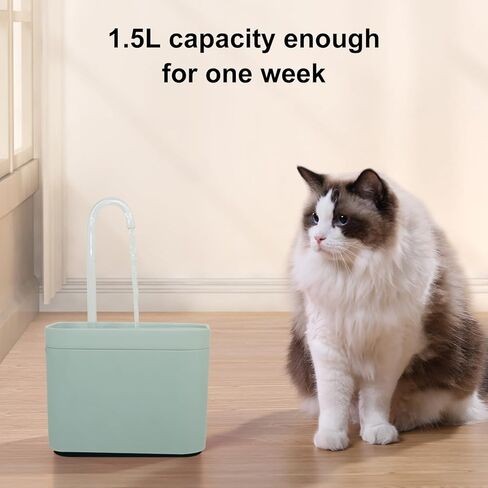 نافورة مياه للقطط، نافورة رايبو للقطط، فلتر كربون نشط، خزان مياه شفاف، نافورة مياه للحيوانات الأليفة للقطط والحيوانات الأليفة (أخضر فاتح) in Kuwait