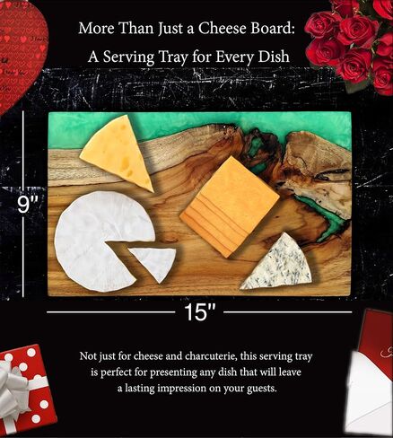 Teakwood and Resin Chopping Board, Handmade green epoxy cheese board 9x15 Inches, Handcrafted Kitchen Decor, Charcuterie Boards, Epoxy Resin Cheese Board, Decorative Cutting Board (Green Metallic) in Saudi Arabia