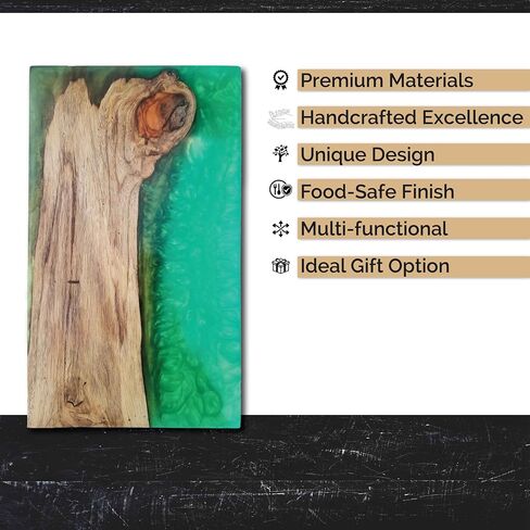 Teakwood and Resin Chopping Board, Handmade green epoxy cheese board 9x15 Inches, Handcrafted Kitchen Decor, Charcuterie Boards, Epoxy Resin Cheese Board, Decorative Cutting Board (Green Metallic) in Saudi Arabia