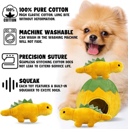 XIGGA Cave Interactive Dog Toys, Pet Plush Squeaky Hide and Seek Sturdy & Longlasting Dog Chew Toys Suitable for Small Medium Large Dogs Birthday Gifts(Dinosaur Eggs and Dinosaurs)-Blue in Saudi Arabia