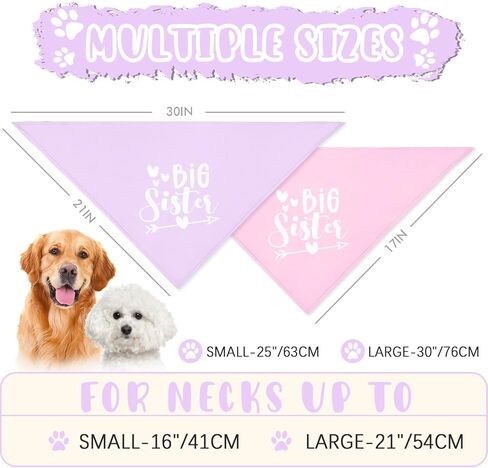 تمت ترقيته إلى Big Sister Dog Bandana 2 حزمة من وشاح الكلب الأليف دعائم إعلان الحمل إعلان الحمل للكلب باندانا يكشف عن جنس الكلب هدية لمالك محبي الكلاب (وردي، أرجواني) كبير in Kuwait