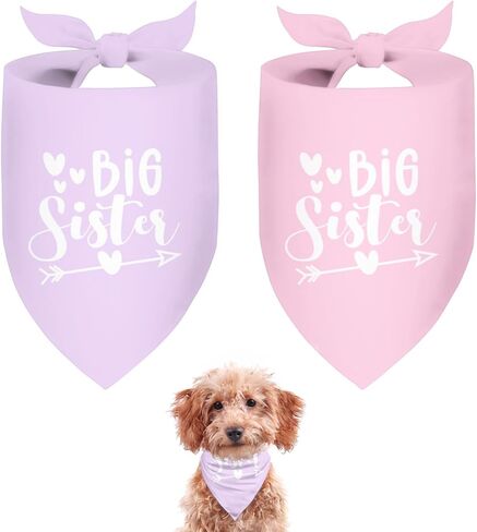 تمت ترقيته إلى Big Sister Dog Bandana 2 حزمة من وشاح الكلب الأليف دعائم إعلان الحمل إعلان الحمل للكلب باندانا يكشف عن جنس الكلب هدية لمالك محبي الكلاب (وردي، أرجواني) كبير in Kuwait