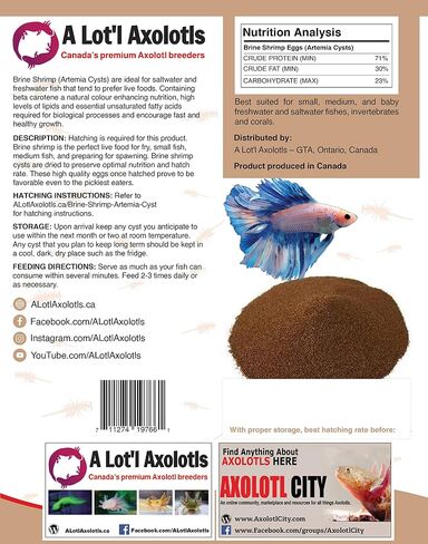 A Lot'l Axolotls - معدل فقس 95% بيض الجمبري الملحي AAA - كيس أرتيميا BBS - طعام السمك/المقلي - 100 جم / 3.5 أونصة in Saudi Arabia