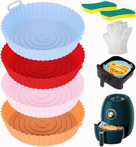 4 قطع بطانات سيليكون للمقلاة الهوائية، سلة مقلاة هوائية صالحة للطعام مقاس 8.5 بوصة لاستبدال البطانة الورقية، ملحقات بطانات مقلاة هوائية من السيليكون غير لاصقة وقابلة لإعادة الاستخدام، أوعية صينية الخبز من السيليكون، مستديرة in Kuwait