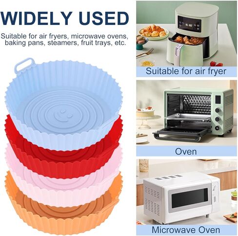 4 قطع بطانات سيليكون للمقلاة الهوائية، سلة مقلاة هوائية صالحة للطعام مقاس 8.5 بوصة لاستبدال البطانة الورقية، ملحقات بطانات مقلاة هوائية من السيليكون غير لاصقة وقابلة لإعادة الاستخدام، أوعية صينية الخبز من السيليكون، مستديرة in Kuwait