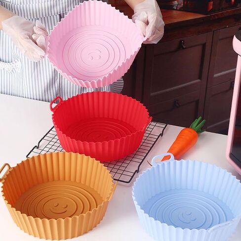 4 قطع بطانات سيليكون للمقلاة الهوائية، سلة مقلاة هوائية صالحة للطعام مقاس 8.5 بوصة لاستبدال البطانة الورقية، ملحقات بطانات مقلاة هوائية من السيليكون غير لاصقة وقابلة لإعادة الاستخدام، أوعية صينية الخبز من السيليكون، مستديرة in Kuwait