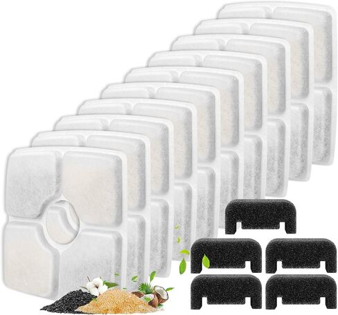 15 Pack Cat Water Fountain Filter, 10 Pack Cat Fountain Filter Replacement & 5 Pack Replacement Pre-Filter Sponges Fit for 84oz/2.5L Automatic Cat Pet Dog Water Fountain, White in Saudi Arabia
