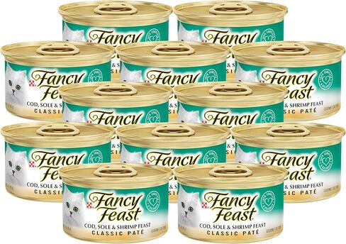 بورينا فانسي فيست طعام القطط الرطب الكلاسيكي، سمك القد، سمك النعل والروبيان، طعام القطط الرطب الخالي من الحبوب مع نكهات المأكولات البحرية، علبة 3 أونصة (عبوة من 12 قطعة) in Kuwait