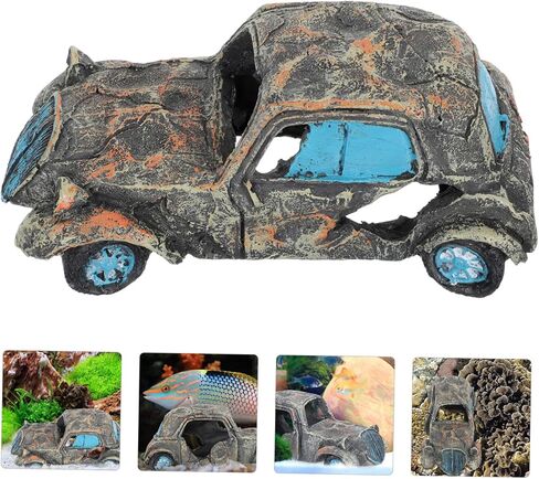 Car Wreck Decoration Underwater Imitation Car Fish Tank Ornament Car Aquarium Ornament Fish Tank Wreck Car Aquarium Decorations Reptile Cave Hut Sunken Shrimp Antique Resin Props in Saudi Arabia
