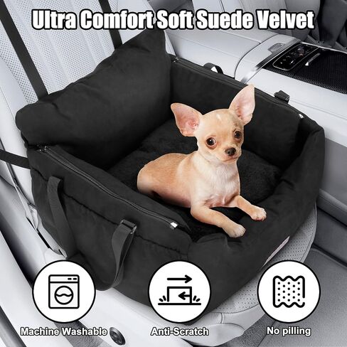 Dog Car Seats for Small Dogs,Suede Velvet Dog Booster Car Seat,Small Dog Car Seat for Travel with Handle,Dog Car Travel Carrier Bed with Detachable Sides Cushion& Storage Pockets Under 25lbs in Saudi Arabia