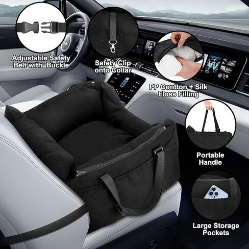 Dog Car Seats for Small Dogs,Suede Velvet Dog Booster Car Seat,Small Dog Car Seat for Travel with Handle,Dog Car Travel Carrier Bed with Detachable Sides Cushion& Storage Pockets Under 25lbs in Saudi Arabia