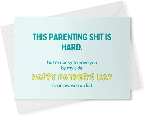 Funny fathers day card, fathers day gift from wife, this parenting shit is hard, snarky humor, Quirky fathers day card for husband, from son [00895] in Saudi Arabia